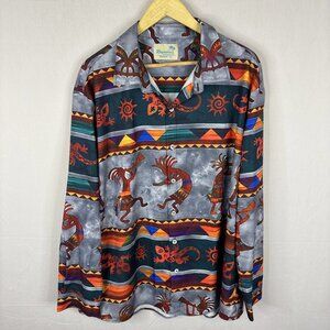 Royaura Hawaiian Shirt Men’s XXL Kokopelli Tribal Southwest Print Long Sleeve